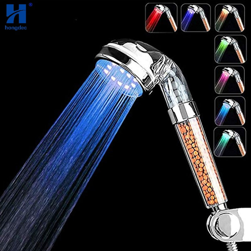 Hongdec Bathroom LED Multicolor 7 Colors Rainbow SPA Ionic Filter hand held Shower head