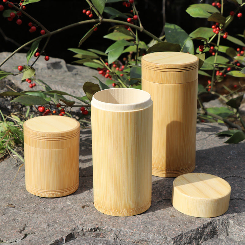 Bamboo Storage Jars Wooden Box Containers Handmade For Spices Tea Coffee Sugar With Lid Vintage