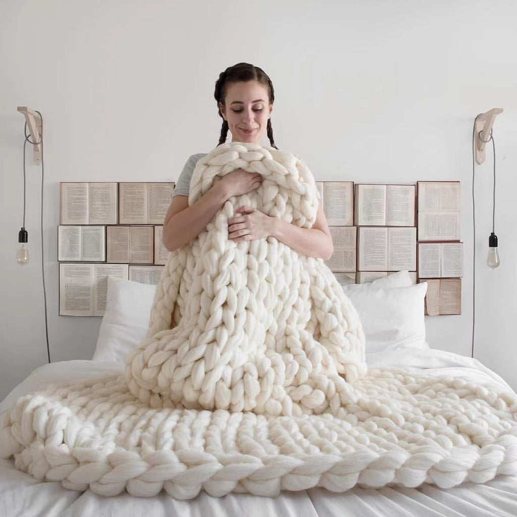 Nordic Chunky Knit Blanket Handmade Crochet Throw Knitted Blanket Sofa Blanket Oversized Woolen Blanket