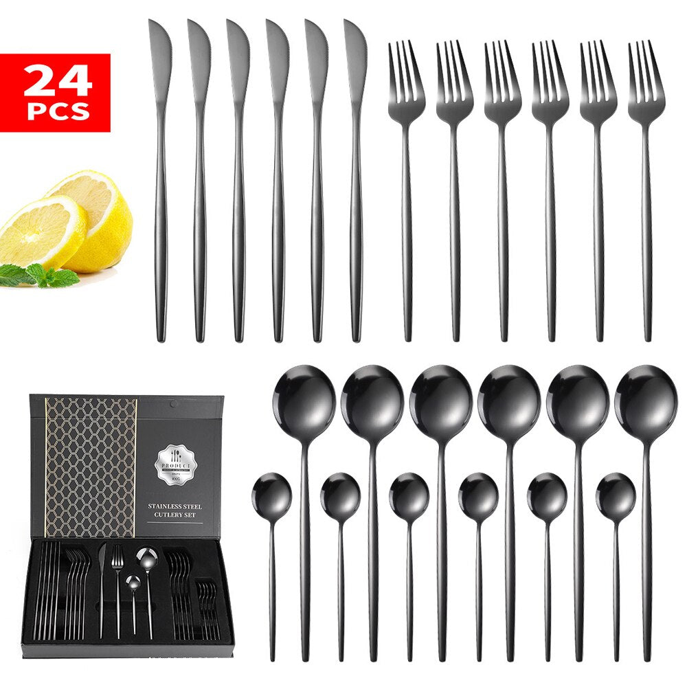 24pcs Dinnerware Set Stainless Steel Tableware Set with Storage Box