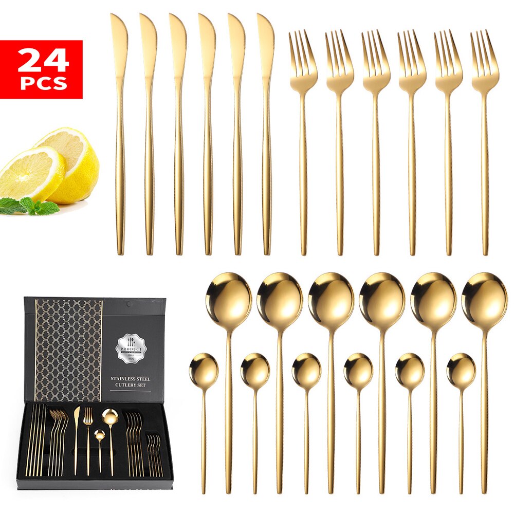 24pcs Dinnerware Set Stainless Steel Tableware Set with Storage Box
