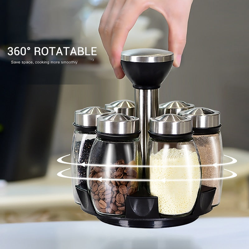 Rotating Cruet Condiment Seasoning Jars Set for Spices