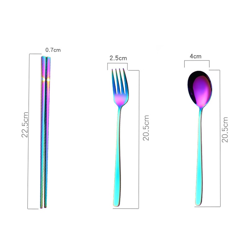 Stainless Steel Dinnerware Set Spoon Fork Chopsticks Straw With Cloth Pouch Cutlery