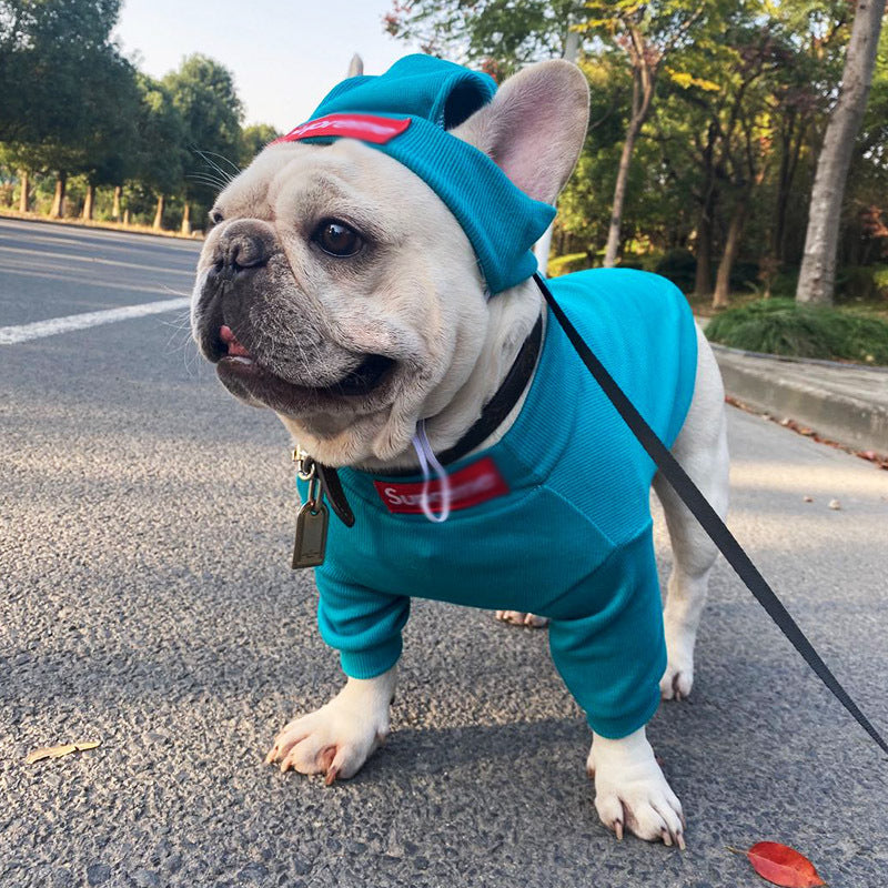 Pet Clothing Trendy Brand Street Dog Clothes Teddy Bottom Coat Hat Set