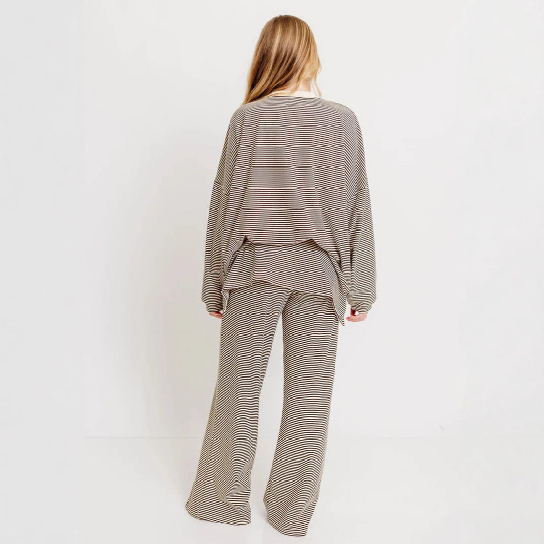 Fashion Stripe Casual Lounge Wear Pajama Set for Women