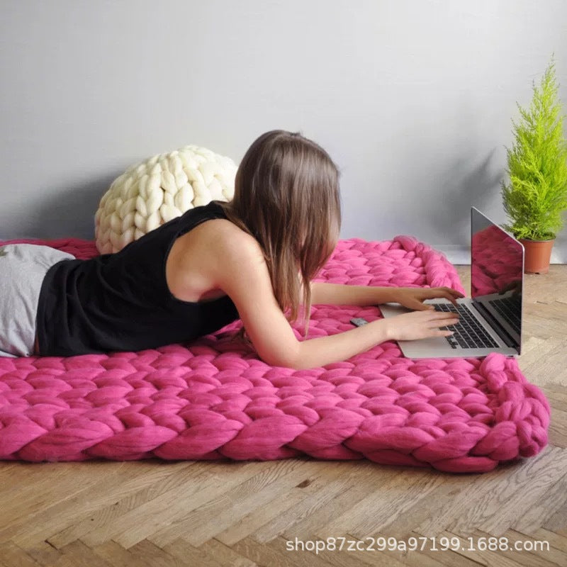Nordic Chunky Knit Blanket Handmade Crochet Throw Knitted Blanket Sofa Blanket Oversized Woolen Blanket