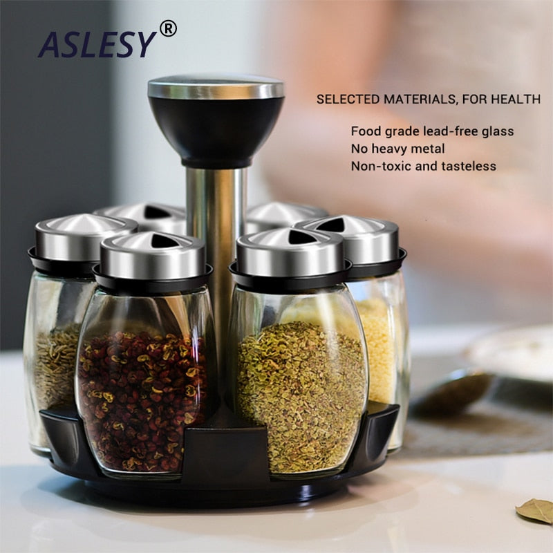 Rotating Cruet Condiment Seasoning Jars Set for Spices