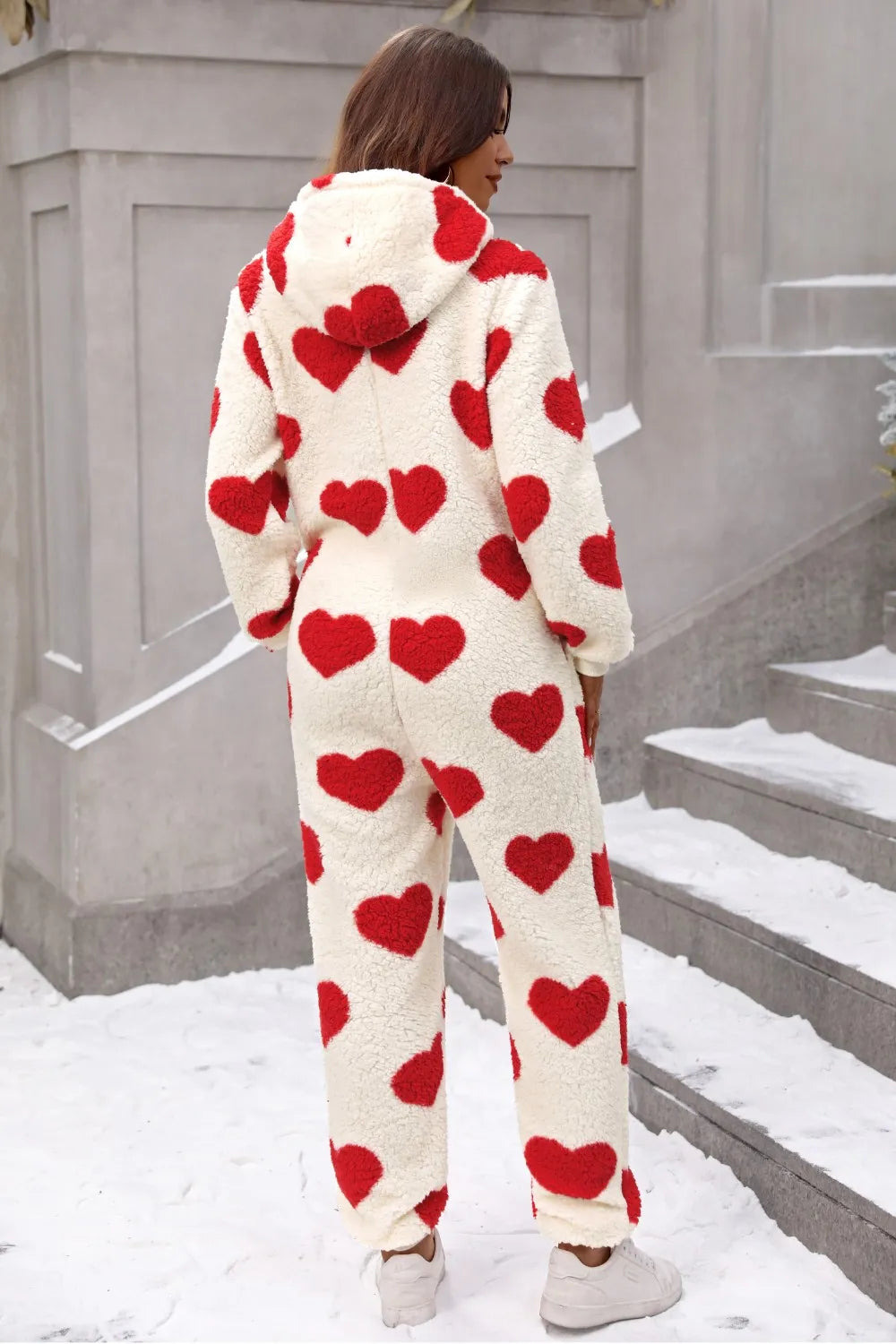 Heart Zip Up Hooded Lounge Jumpsuit
