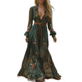 Copy of Long Sleeve Printed Maxi Dress with Shirt Collar for Women
