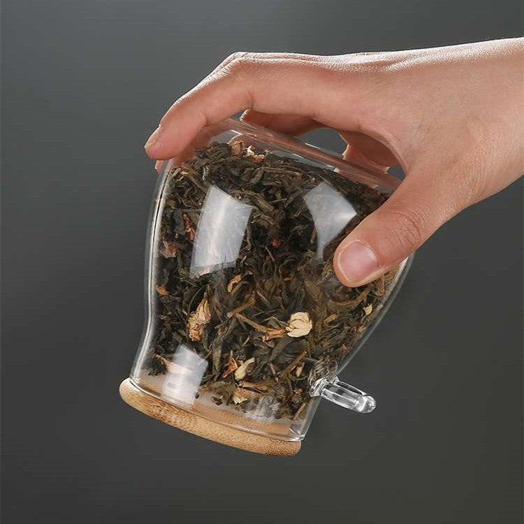 Glass Spice Jar Bamboo Wooden Lid Food Storage Container With Spoon