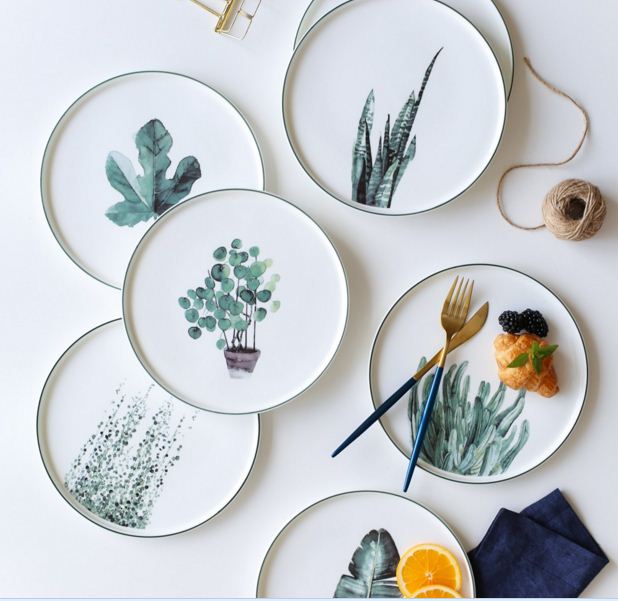 6color 8.8inch In-glaze Decoration Plant Dinner Plate Bone China Cake Dishes Plate Porcelain Pastry Fruit Tray Ceramic Tableware