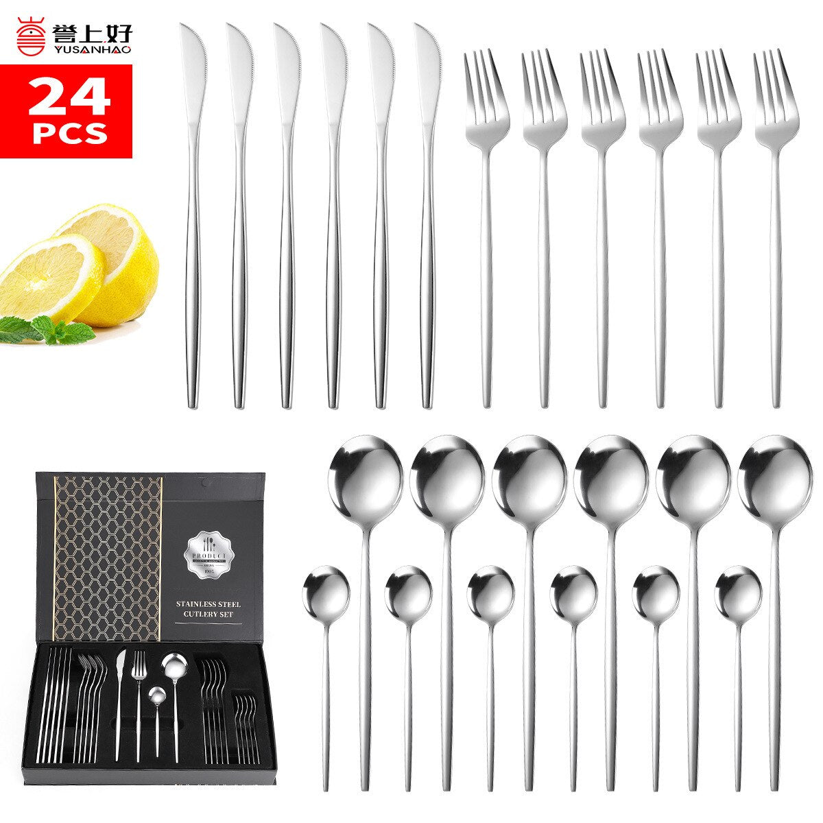 24pcs Dinnerware Set Stainless Steel Tableware Set with Storage Box