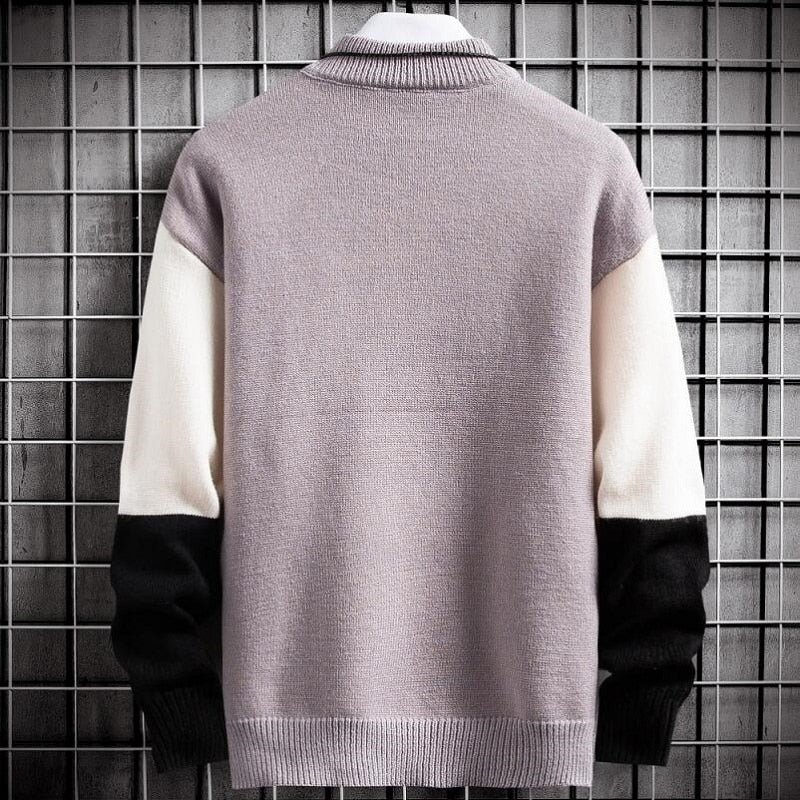 Winter Cashmere Sweater Men's Turtleneck Patchwork