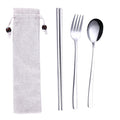 Stainless Steel Dinnerware Set Spoon Fork Chopsticks Straw With Cloth Pouch Cutlery