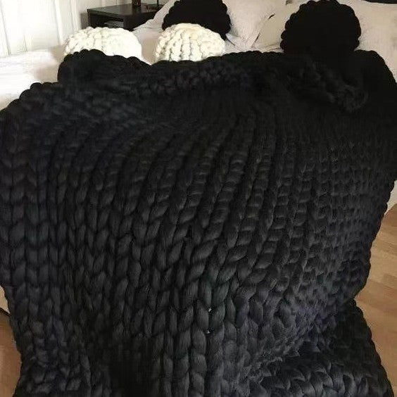 Nordic Chunky Knit Blanket Handmade Crochet Throw Knitted Blanket Sofa Blanket Oversized Woolen Blanket