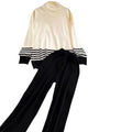 Women Pajamas Set Winter Knitted Wide Leg Sweater Pants Set Fashion Elastic Contrast Color Loose Two Piece Set for Women Outfits
