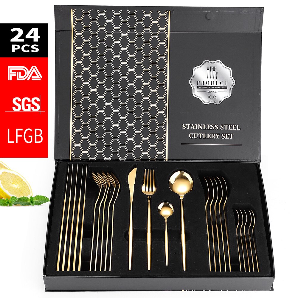 24pcs Dinnerware Set Stainless Steel Tableware Set with Storage Box