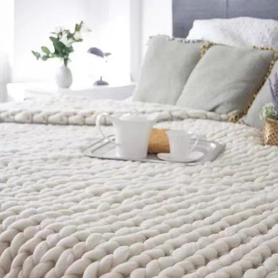 Nordic Chunky Knit Blanket Handmade Crochet Throw Knitted Blanket Sofa Blanket Oversized Woolen Blanket