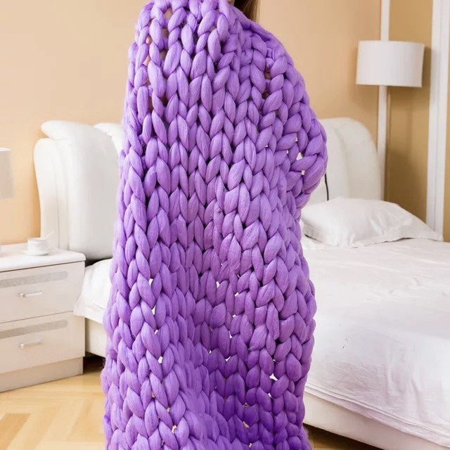Nordic Chunky Knit Blanket Handmade Crochet Throw Knitted Blanket Sofa Blanket Oversized Woolen Blanket