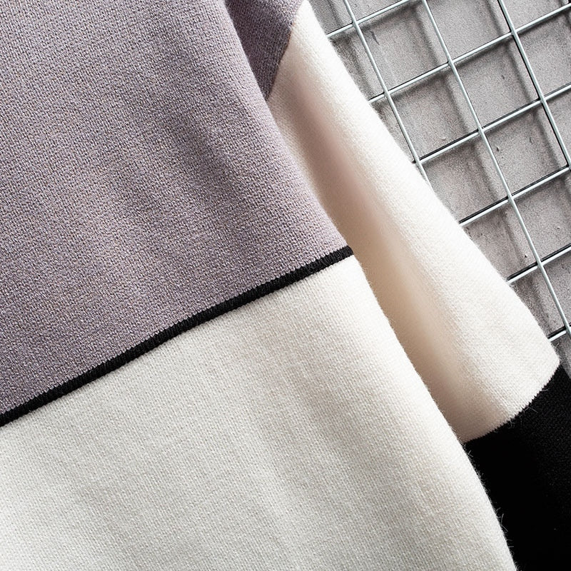 Winter Cashmere Sweater Men's Turtleneck Patchwork