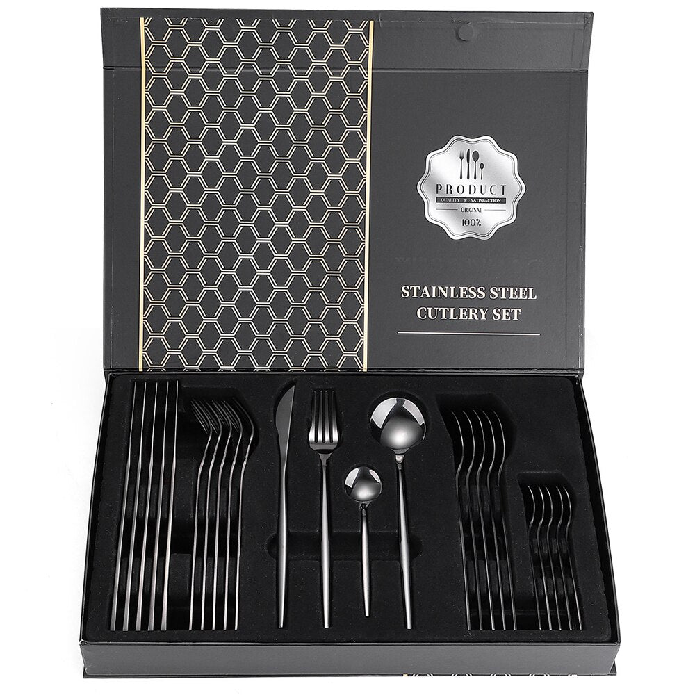 24pcs Dinnerware Set Stainless Steel Tableware Set with Storage Box