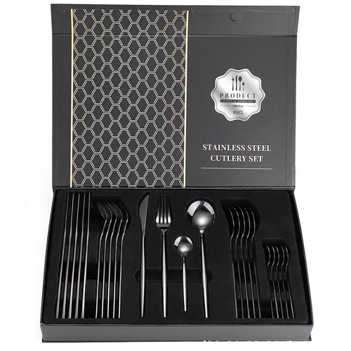 24pcs Dinnerware Set Stainless Steel Tableware Set with Storage Box