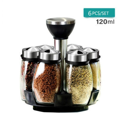 Rotating Cruet Condiment Seasoning Jars Set for Spices