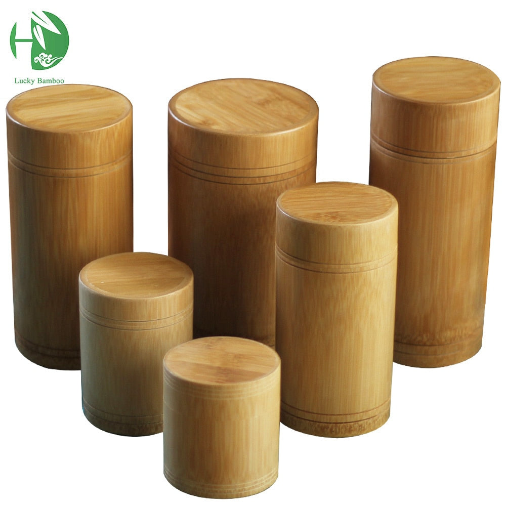 Bamboo Storage Jars Wooden Box Containers Handmade For Spices Tea Coffee Sugar With Lid Vintage