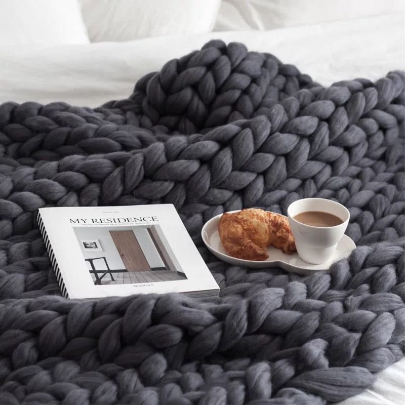 Nordic Chunky Knit Blanket Handmade Crochet Throw Knitted Blanket Sofa Blanket Oversized Woolen Blanket