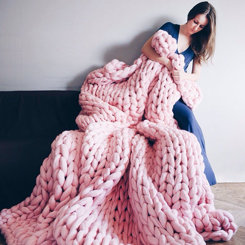 Nordic Chunky Knit Blanket Handmade Crochet Throw Knitted Blanket Sofa Blanket Oversized Woolen Blanket