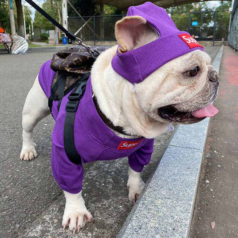 Pet Clothing Trendy Brand Street Dog Clothes Teddy Bottom Coat Hat Set