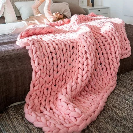 Nordic Chunky Knit Blanket Handmade Crochet Throw Knitted Blanket Sofa Blanket Oversized Woolen Blanket
