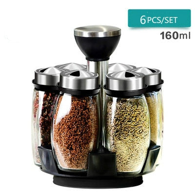 Rotating Cruet Condiment Seasoning Jars Set for Spices
