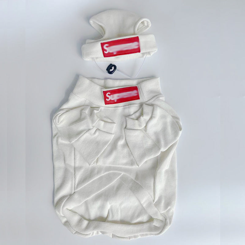 Pet Clothing Trendy Brand Street Dog Clothes Teddy Bottom Coat Hat Set