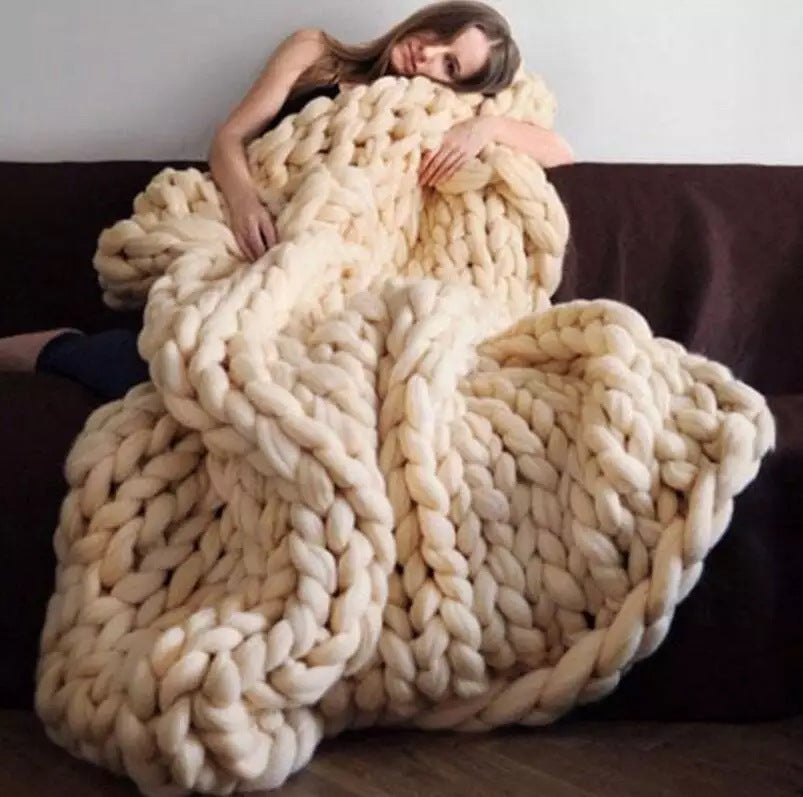 Nordic Chunky Knit Blanket Handmade Crochet Throw Knitted Blanket Sofa Blanket Oversized Woolen Blanket