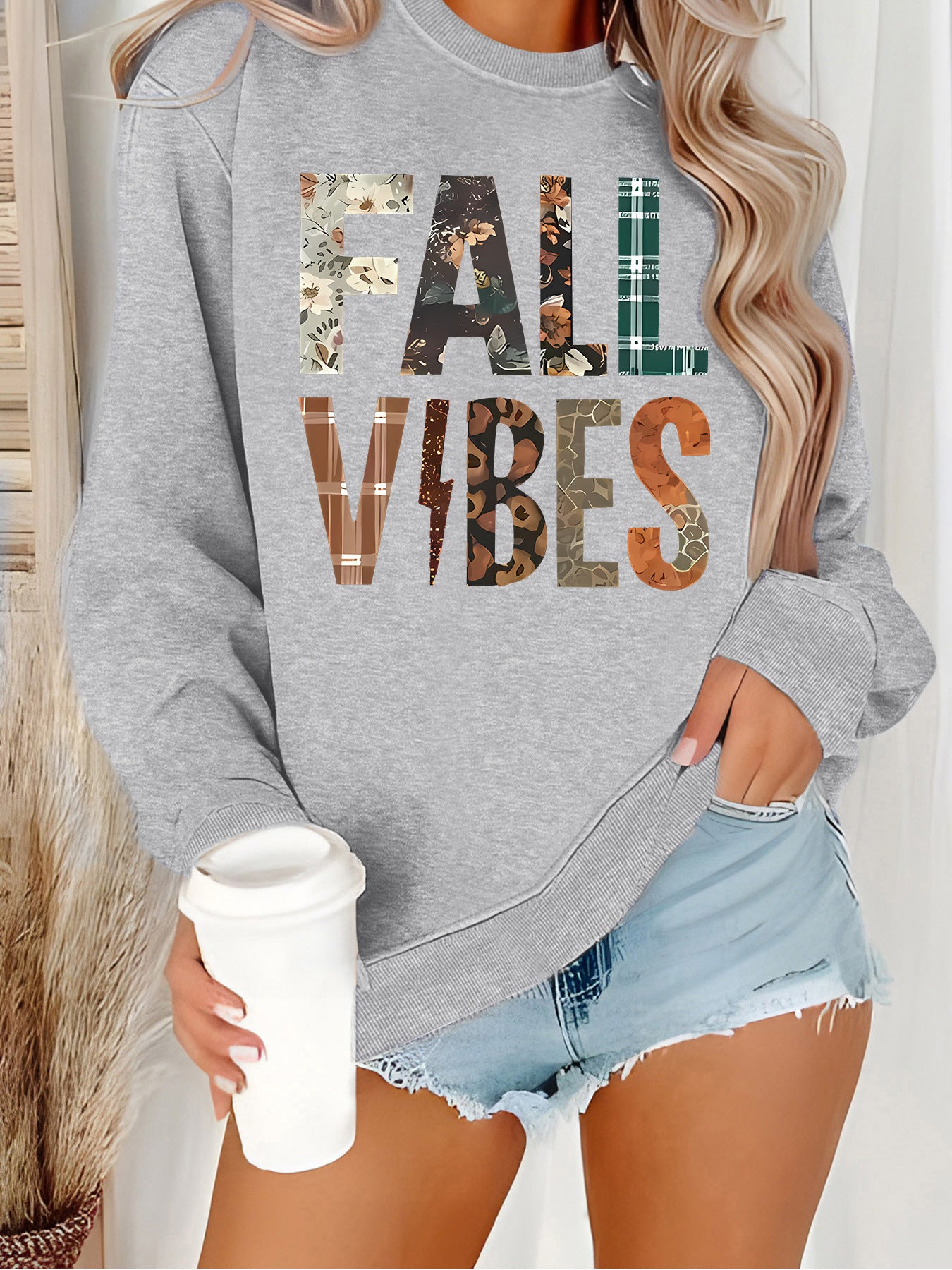 FALL VBES printed base long sleeved sweatshirt