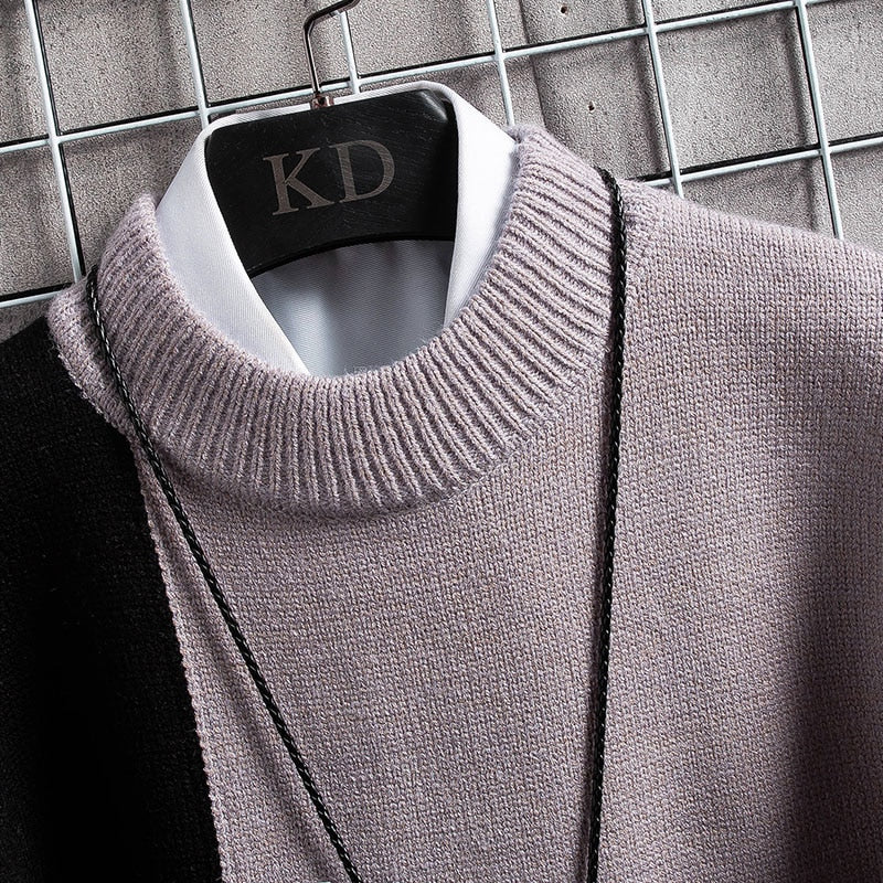 Winter Cashmere Sweater Men's Turtleneck Patchwork