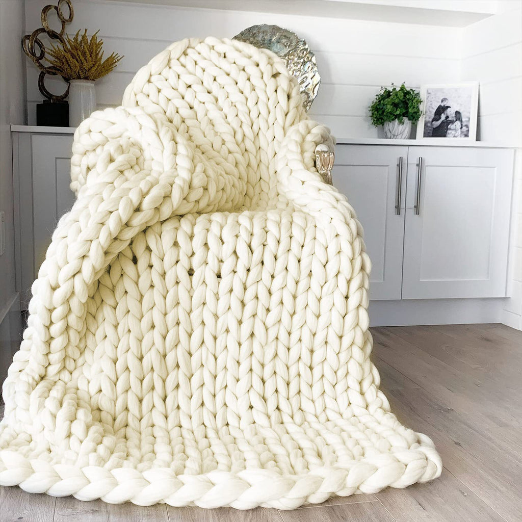 Nordic Chunky Knit Blanket Handmade Crochet Throw Knitted Blanket Sofa Blanket Oversized Woolen Blanket