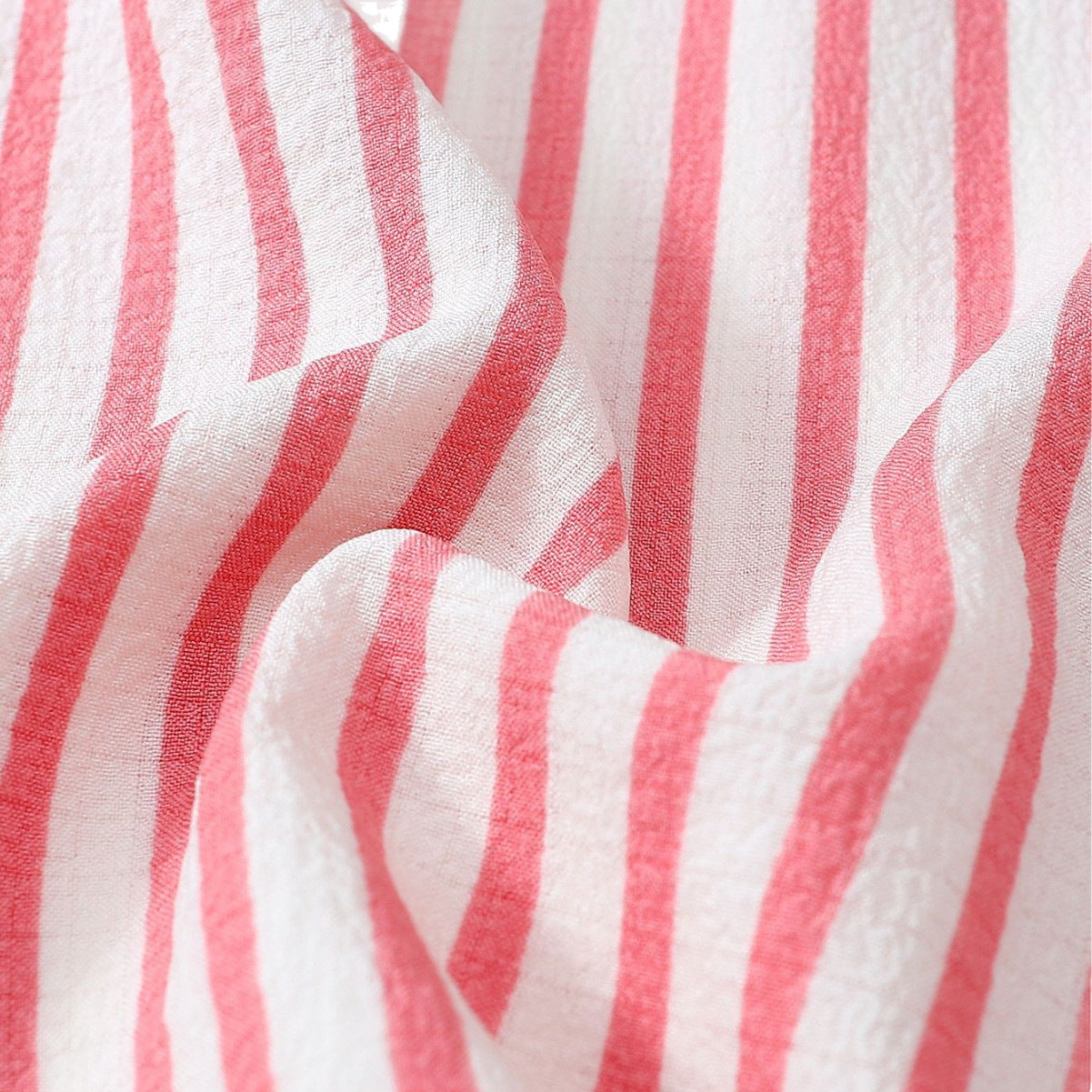 Pink Striped Heart Print Bubble Pleat Sleepwear Set, Fashionable Lounge Wear