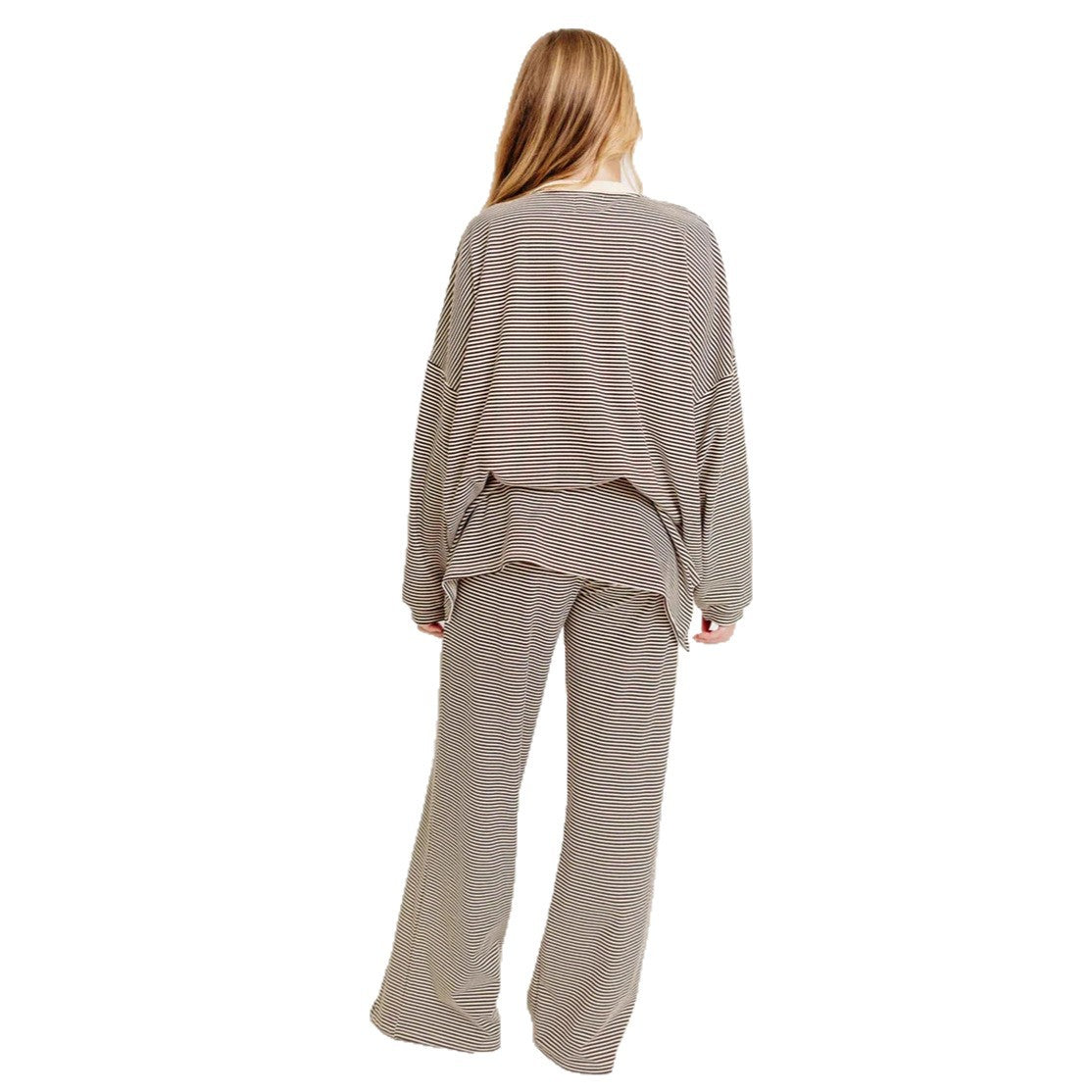 Fashion Stripe Casual Lounge Wear Pajama Set for Women