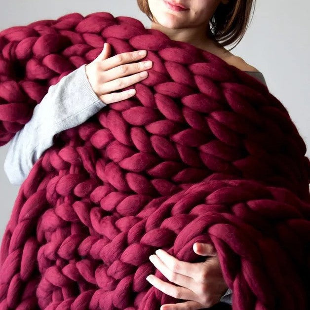 Nordic Chunky Knit Blanket Handmade Crochet Throw Knitted Blanket Sofa Blanket Oversized Woolen Blanket
