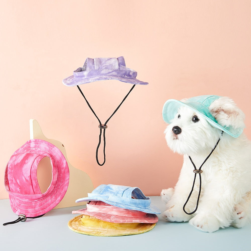 New Pet Hat Ear Leakage Cotton Tie Dyed Dog Hat