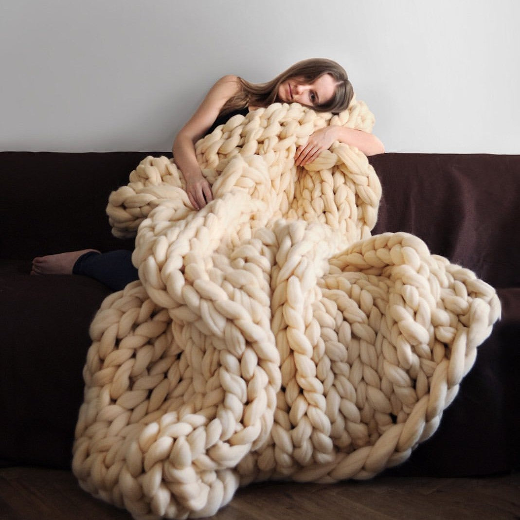 Nordic Chunky Knit Blanket Handmade Crochet Throw Knitted Blanket Sofa Blanket Oversized Woolen Blanket