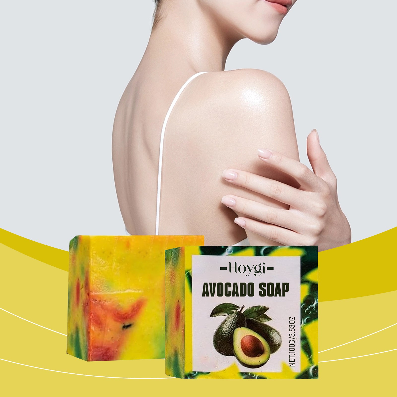 Hoygi Avocado Bath Soap gently moisturizes skin, moisturizes pores and cleanses pores, Refreshing and oil-Controlling Bath Body soap