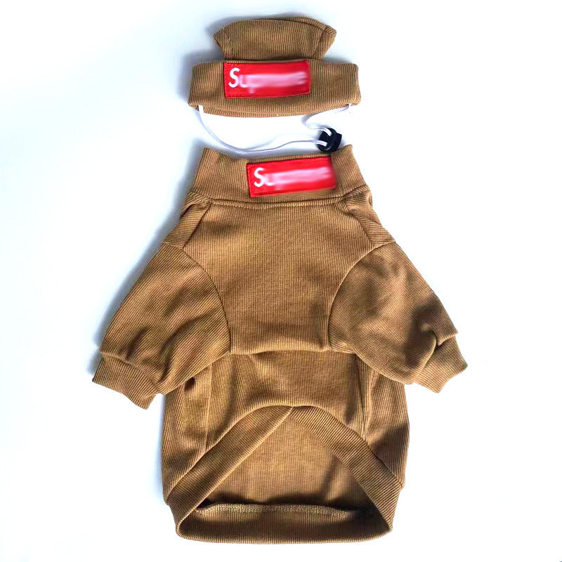 Pet Clothing Trendy Brand Street Dog Clothes Teddy Bottom Coat Hat Set