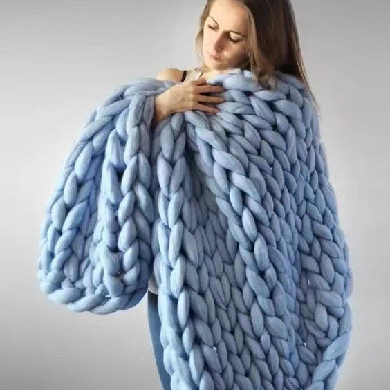 Nordic Chunky Knit Blanket Handmade Crochet Throw Knitted Blanket Sofa Blanket Oversized Woolen Blanket