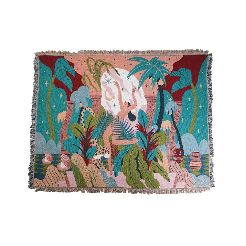 Forest Dancer Throw Blanket Multifunction 2 Sides Sofa Covers Cobertor Tassel Dust Cover Air Conditioning Blankets For Bed