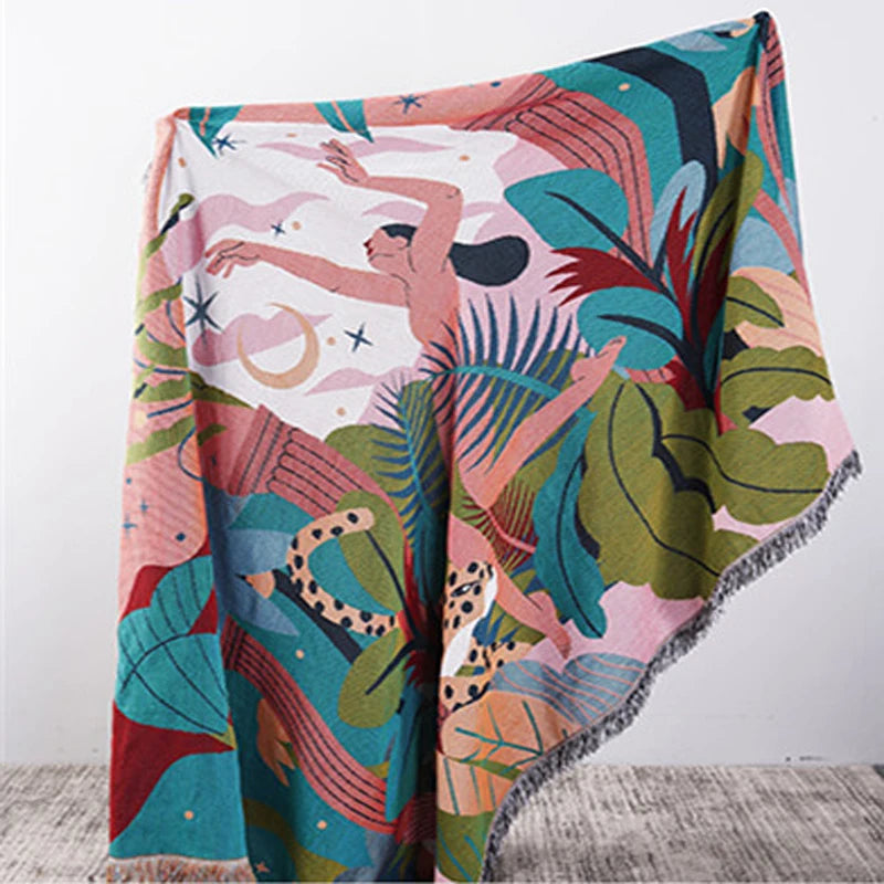 Forest Dancer Throw Blanket Multifunction 2 Sides Sofa Covers Cobertor Tassel Dust Cover Air Conditioning Blankets For Bed