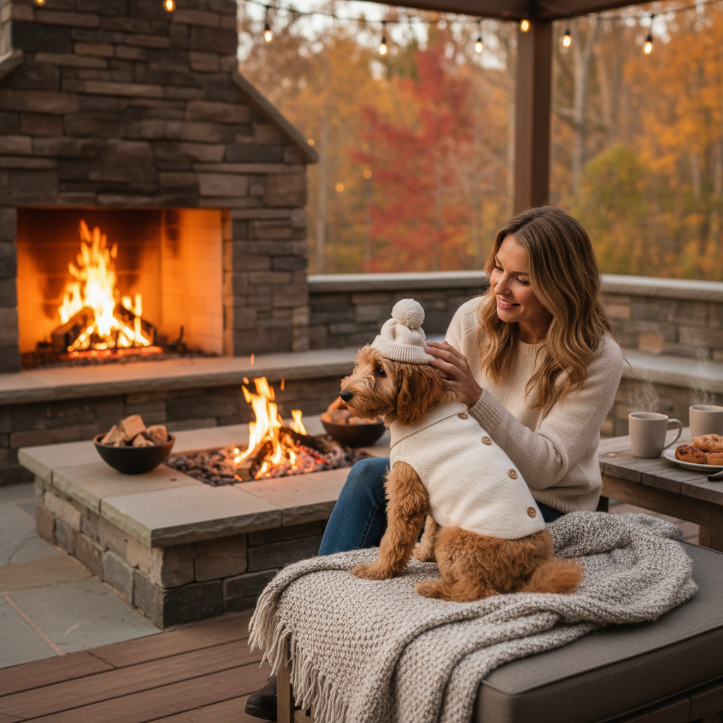 Pet Coat Outdoor Fireplace Lifestyle