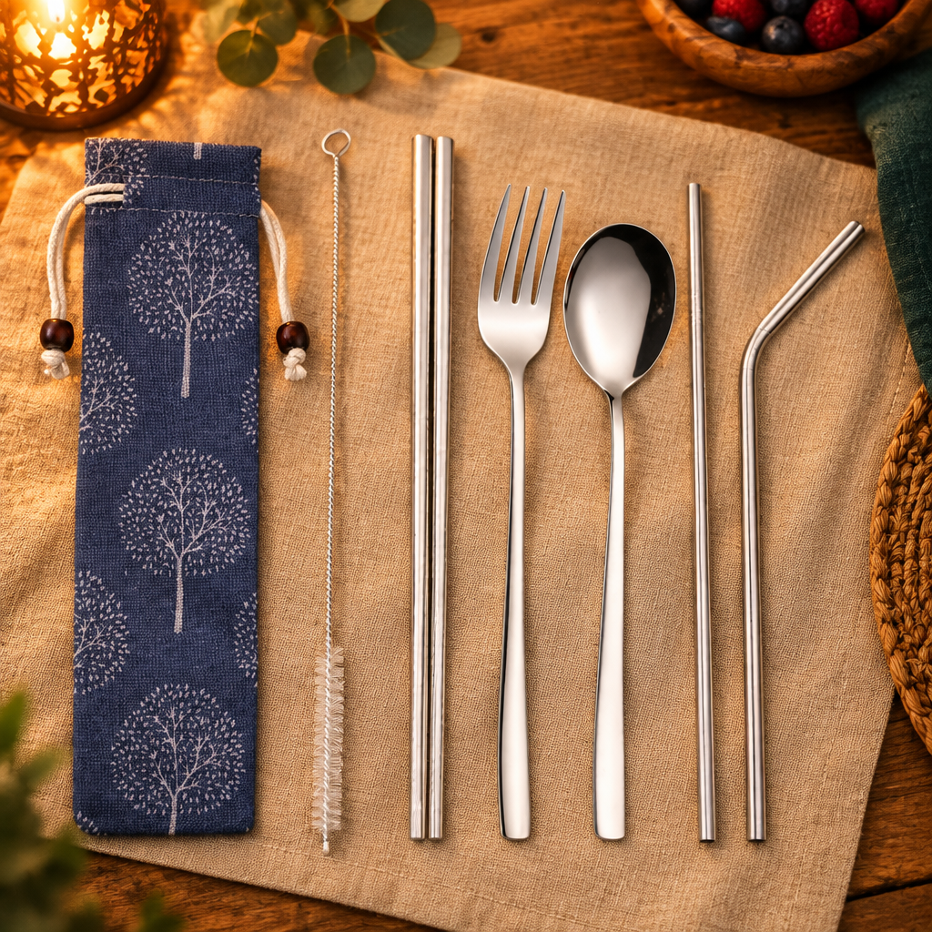 Stainless steel dinnerware and chopsticks warm draft